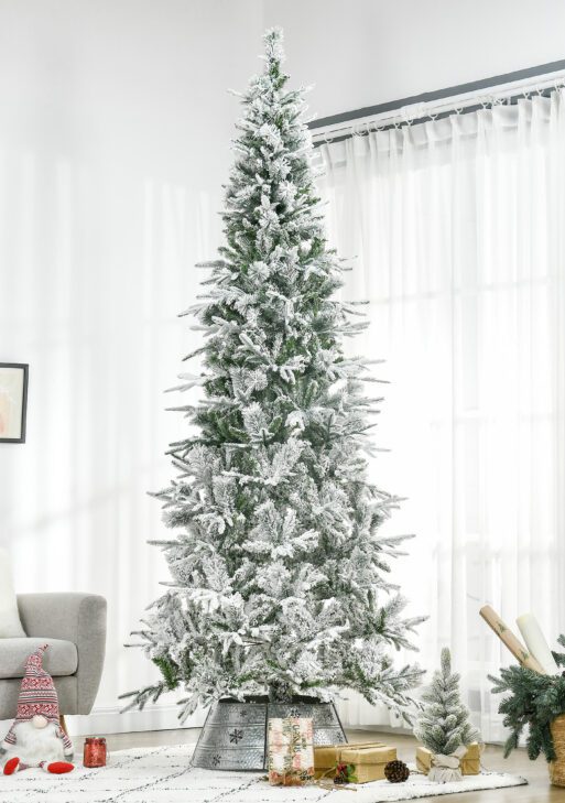 9' Unlit Snow Flocked Pine Artificial Christmas Tree with Realistic Branches and 1159 Tips, Green