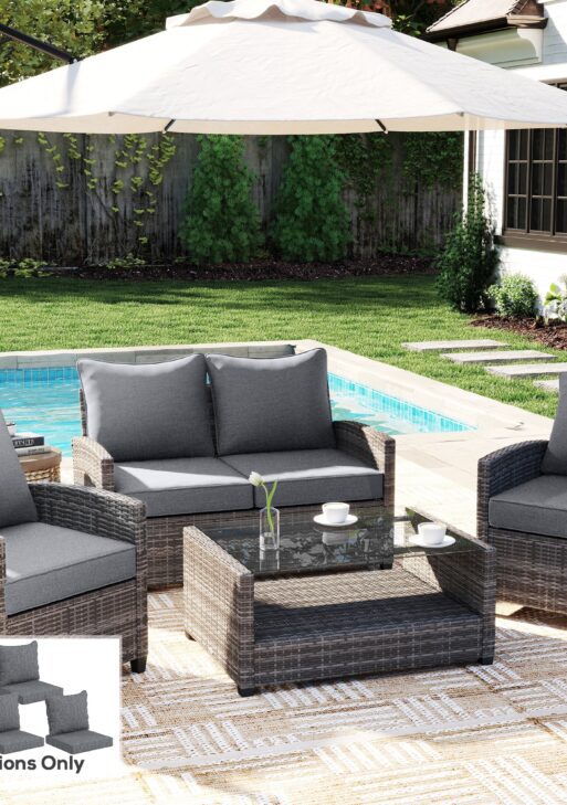 8 Patio Chair Cushions with Seat & Backrest, Fade Resistant Seat Replacement Cushion Set, Gray