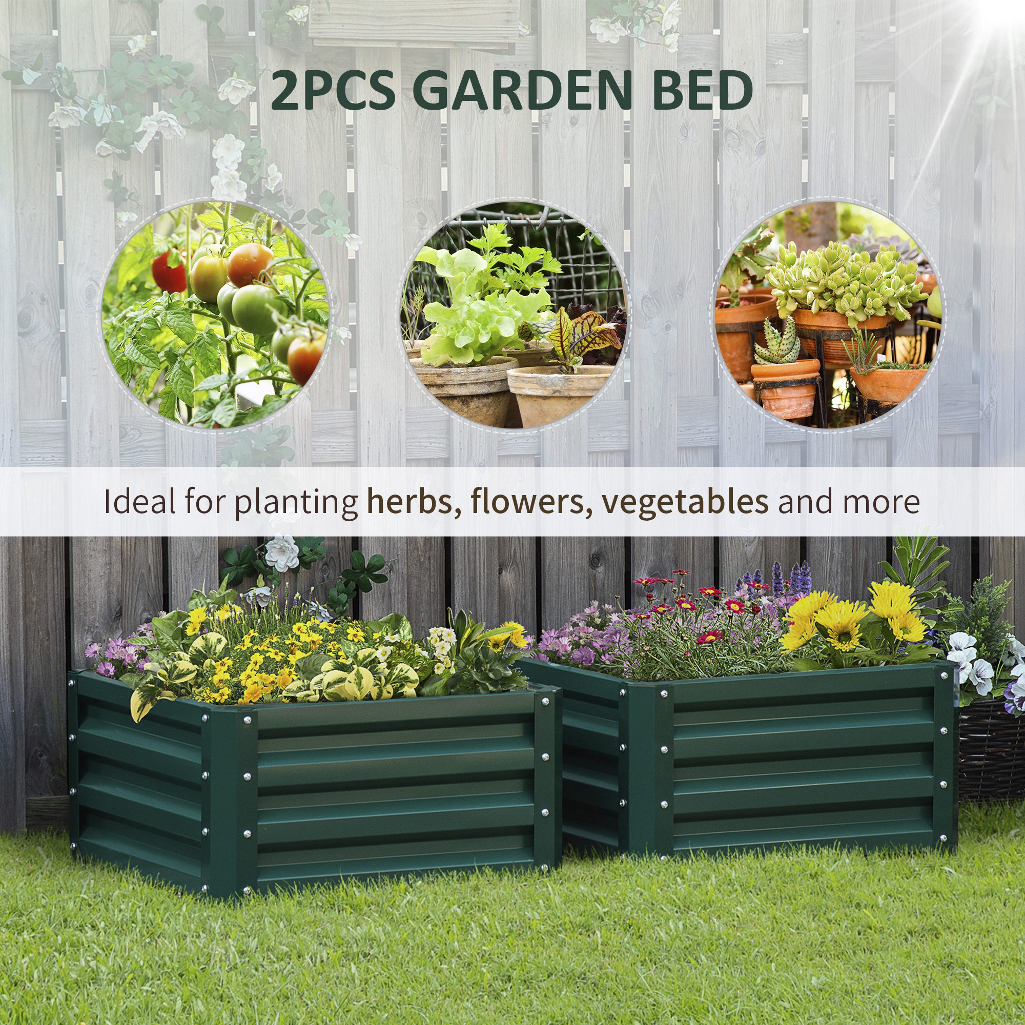 Galvanized Raised Garden Bed, Set of 2 Metal Planter Box with Open Bottom, All-Weather Steel Frame, Rust-Resistant, Easy-to-assemble, for Growing Vegetables, Flowers, Green - Image 2