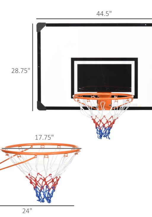 Wall Mounted Basketball Hoop with 45" x 29" Shatter Proof Backboard, Durable Rim and All-Weather Net for Indoor and Outdoor Use