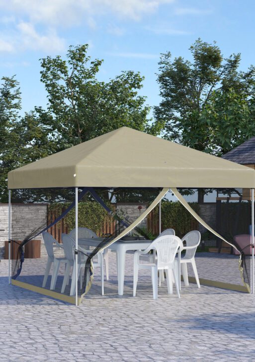 10' x 10' Pop Up Canopy Tent, Tents for Parties with Wheeled Carry Bag, Screen House Room, Height Adjustable Portable Gazebo, for Outdoor, Garden, Patio, Beige