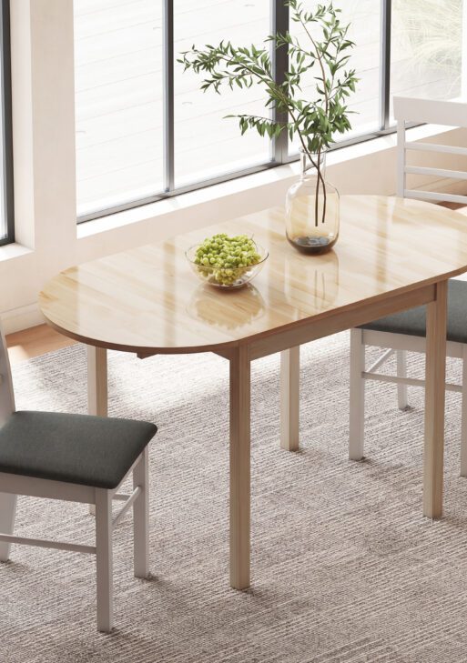 55" Wood Kitchen Table, Drop Leaf Tables for Small Spaces, Natural