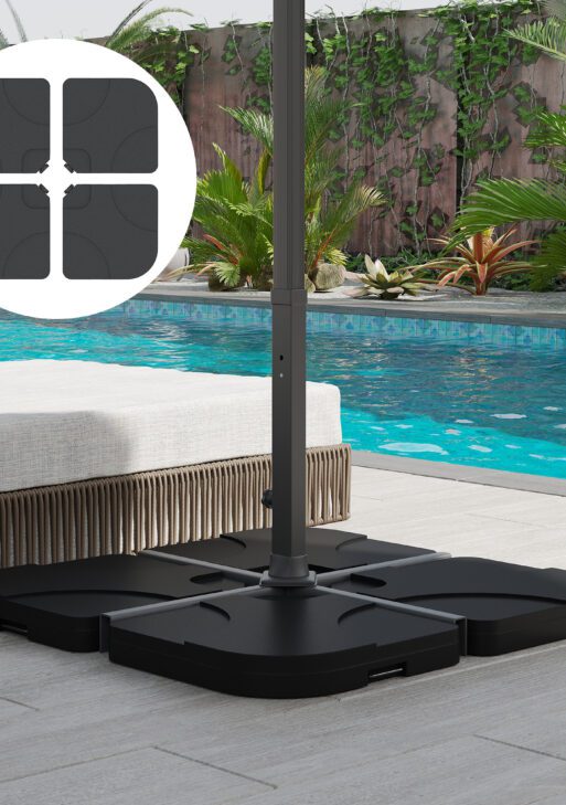 4 Pieces Cantilever Patio Umbrella Base Stand, Outdoor Offset Umbrella Weight Plates, 158 lb Capacity Sand or 60 Liter Capacity Water, Black