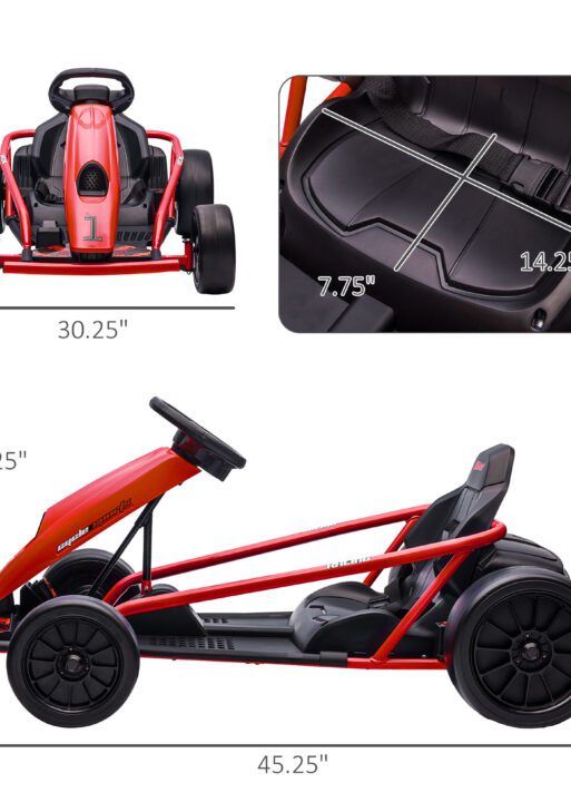24V Electric Go Kart for Kids, Drift Ride-On Racing Go Kart with 2 Speeds, for Boys Girls Aged 8-12 Years Old, Red