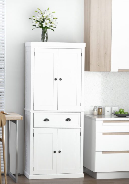 72.5" Kitchen Cabinet, Pantry Storage Cabinet with Doors and Shelves, Freestanding Food Pantry Cabinet, White