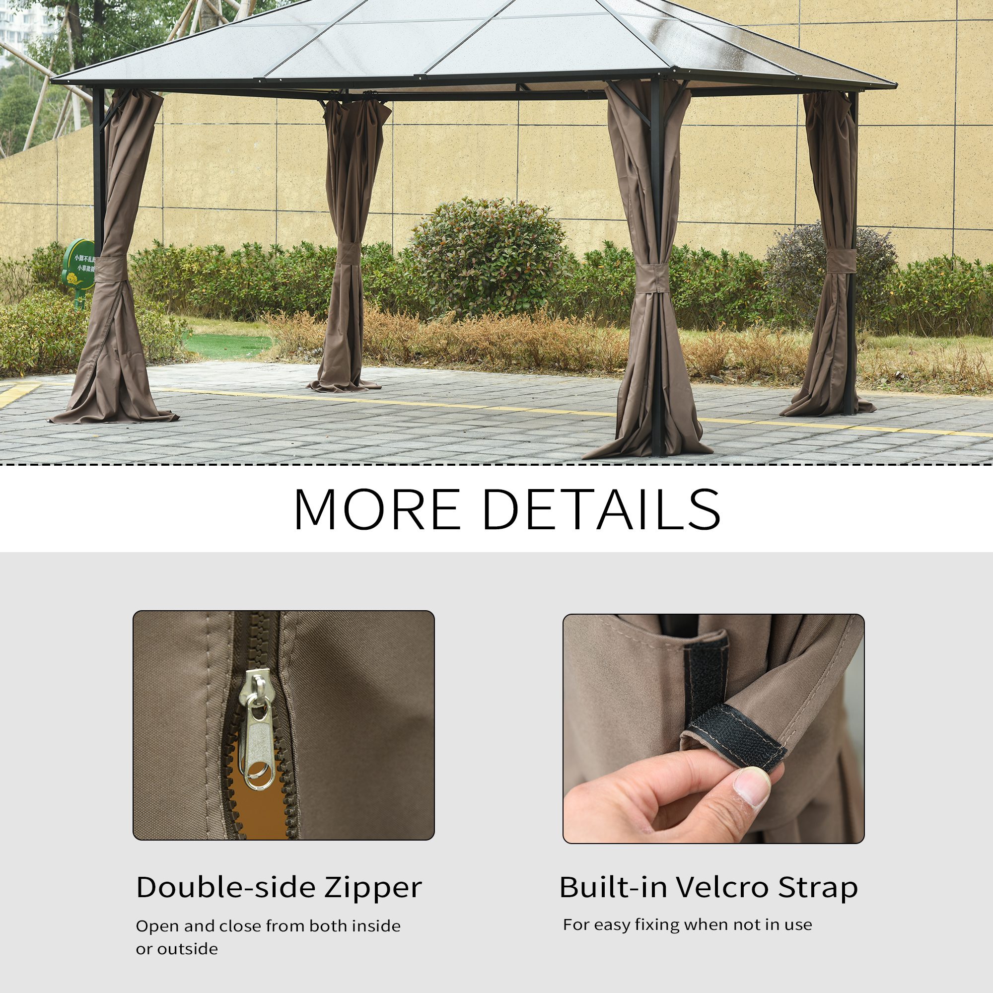 9.84' x 11.8' Gazebo Sidewall Set with Hooks/C-Rings, Brown - Image 3