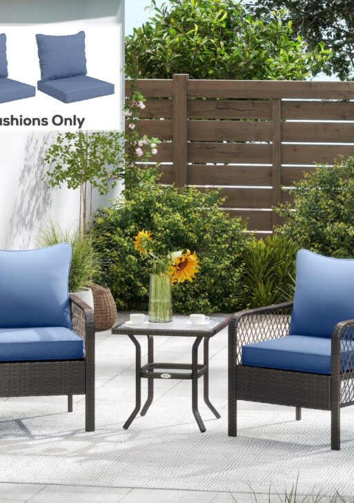 4 Patio Chair Cushions with Seat & Backrest, Fade Resistant Seat Replacement Cushion Set, Blue