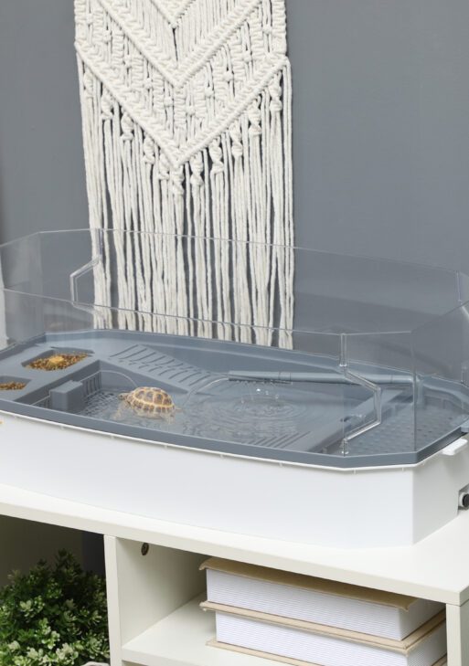 Turtle Tank Kit, Turtle Aquarium with Basking Platform, Water Pump, Filter Layer Design, Full View Visually Reptile Habitat, Easy to Clean and Change Water, Multi Functional Area