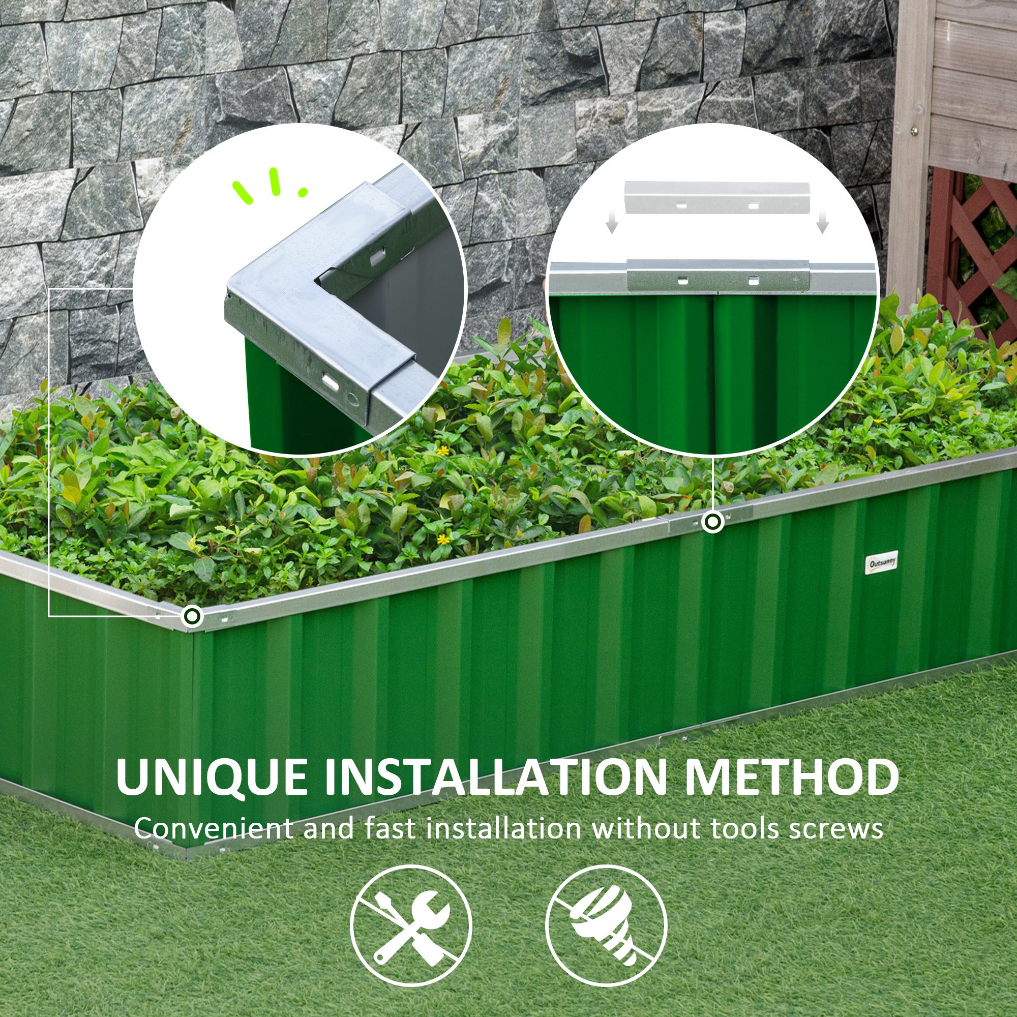 5.7' x 3' x 1' Raised Garden Bed, Galvanized Metal Planter Box for Vegetables Flowers Herbs, Green - Image 3