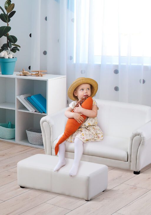 Kids Sofa Set with Footstool for Toddlers and Babies, White