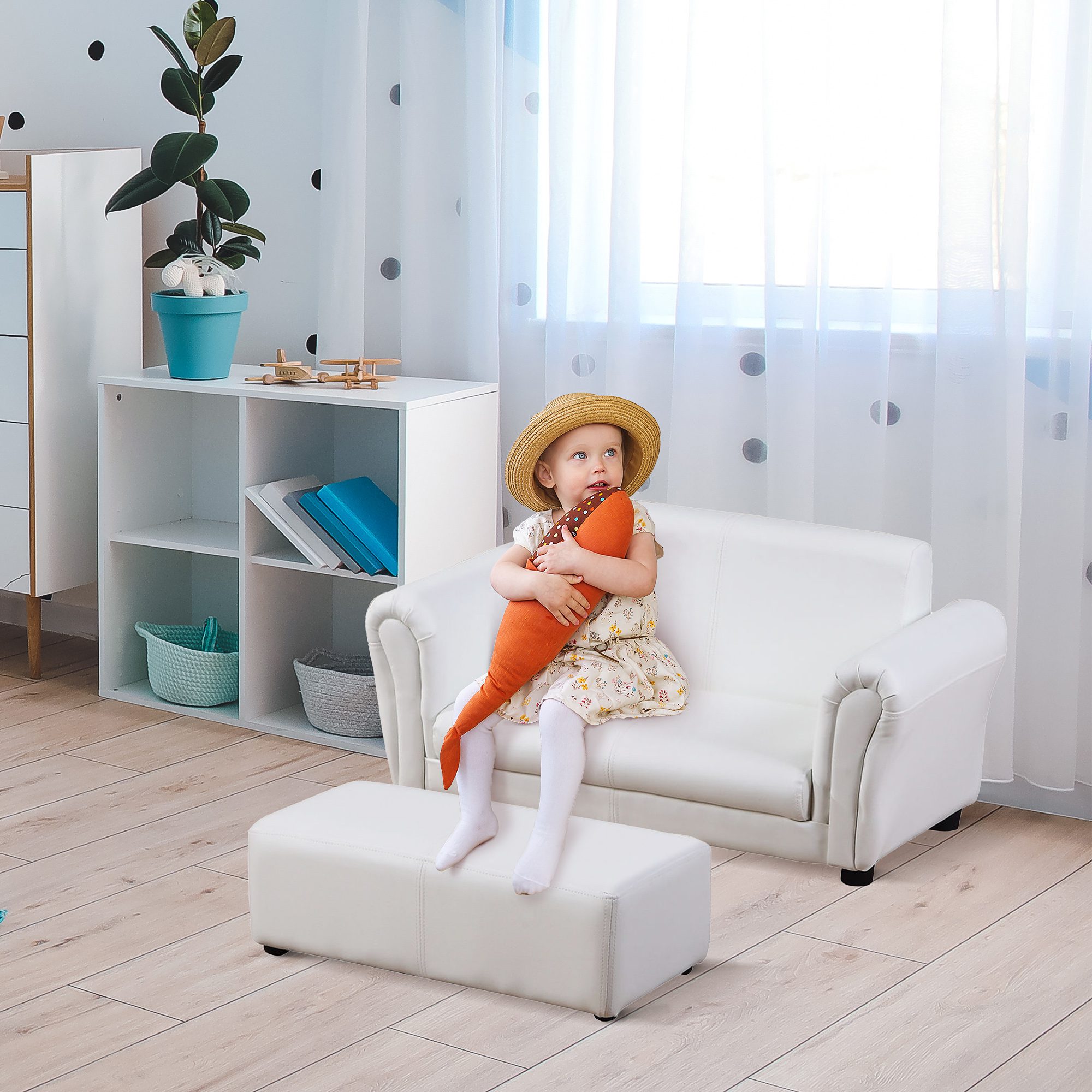 Kids Sofa Set with Footstool for Toddlers and Babies, White