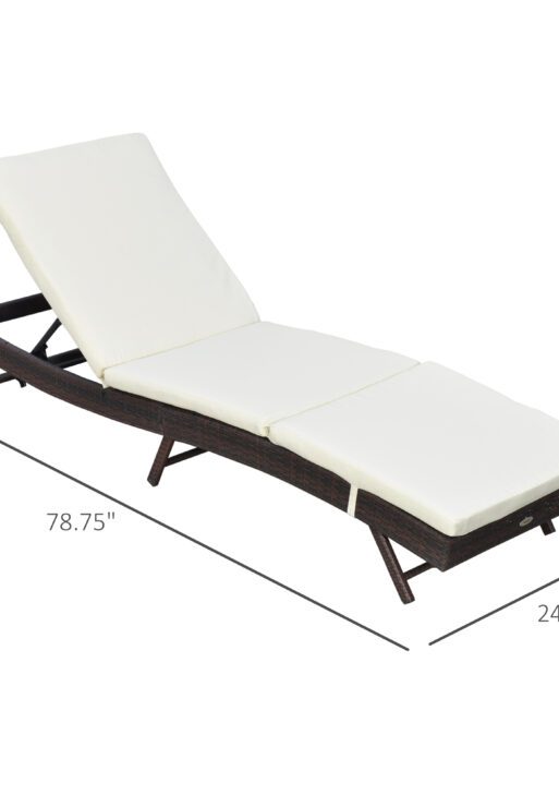 Patio Chaise Lounge, Pool Chair with 5 Position Adjustable Backrest & Cushion, Outdoor PE Rattan Wicker Sun Tanning Seat, 78.75" x 24.75" x 35", Brown