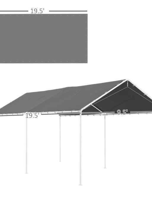 10 x 20ft Carport Roof, UV Resistant Canopy Replacement Cover with Ball Bungee Cords, Dark Gray