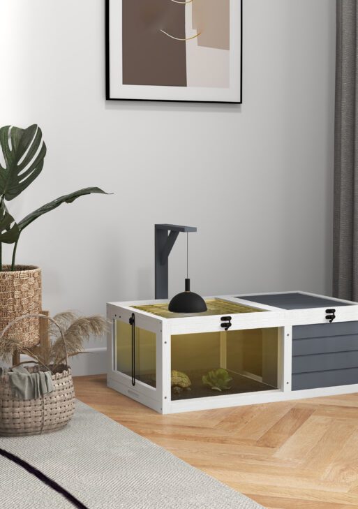 Tortoise Habitat, Wooden Tortoise House w/ Lamp Holder, Gray