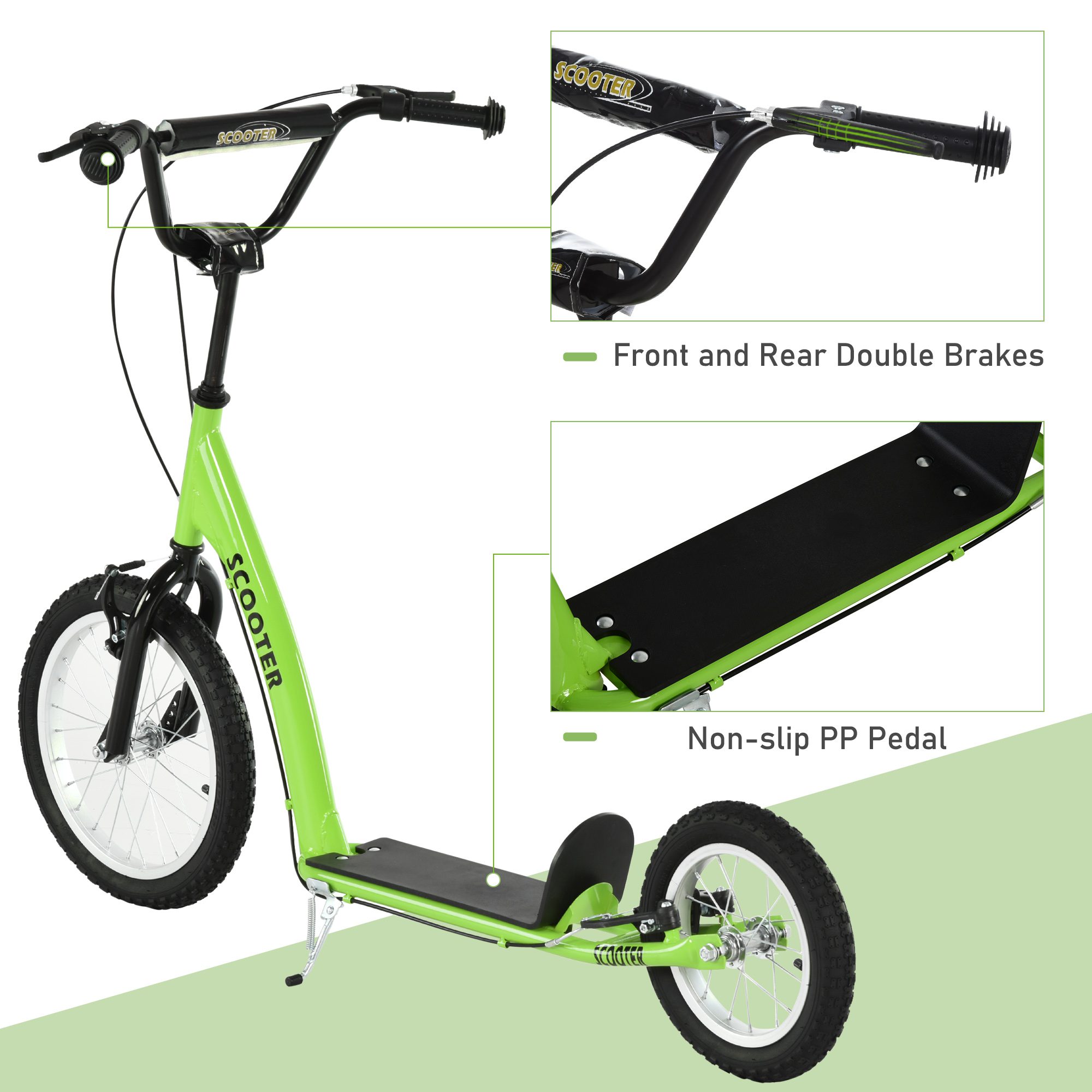Youth Scooter Kick Scooter for Kids 5+ with Adjustable Handlebar 16" Front and 12" Rear Dual Brakes Inflatable Wheels, Green - Image 2