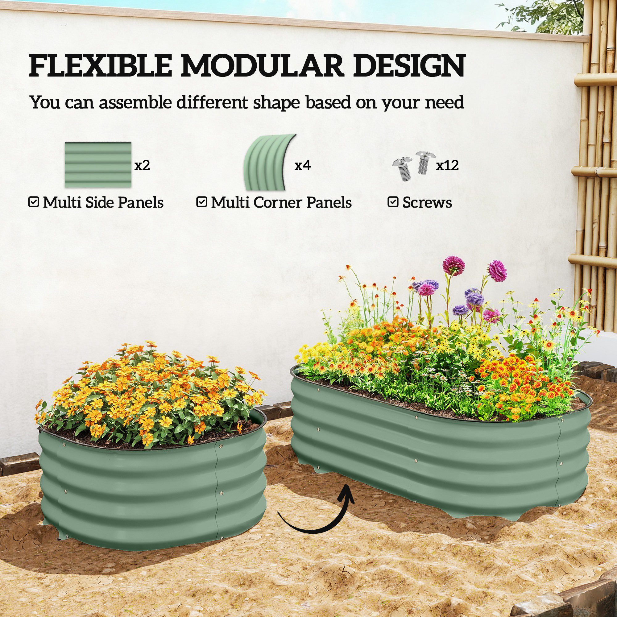 3.4' x 2' x 1' Galvanized Raised Garden Bed Kit, Metal Planter Box with Safety Edging, Green - Image 2