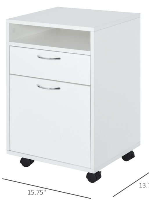 Mobile Storage Cabinet Organizer with Drawer and Cabinet, Printer Stand with Castors, White