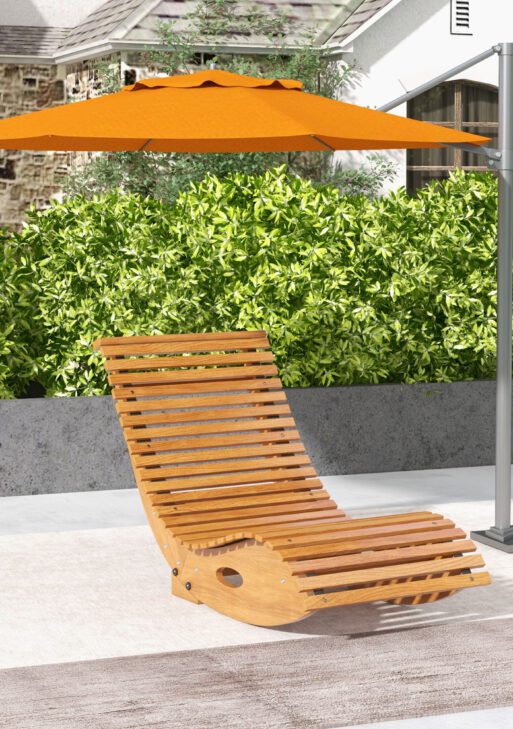 Outdoor Rocking Chair w/ Slatted Seat, Wooden Rocking Chair, 51.25" x 23.5" x 23.5", Teak
