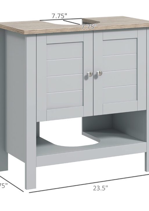 Pedestal Sink Storage Cabinet, Under Sink Cabinet, Bathroom Vanity Cabinet with Adjustable Shelf and Open Bottom Shelf, Gray