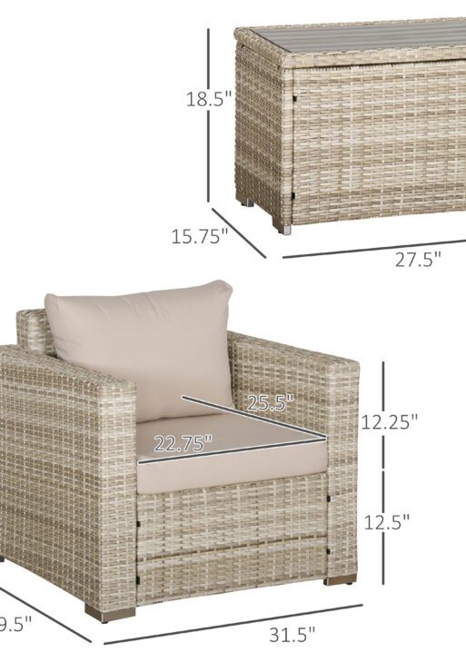 3 Piece Patio Furniture Set, PE Rattan Small Wicker Balcony Furniture, Table & Chairs with Cushions Composite Table, Conversation Set for Apartment, Gray