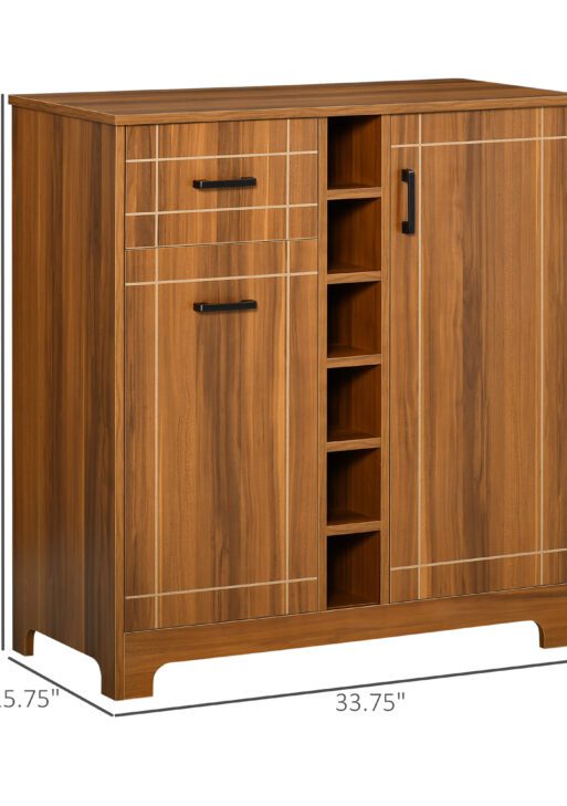 Retro Wine Cabinet for 6 Bottles, Wine Rack Sideboard Serving Bar with Glass Holders and 1 Drawer, Brown