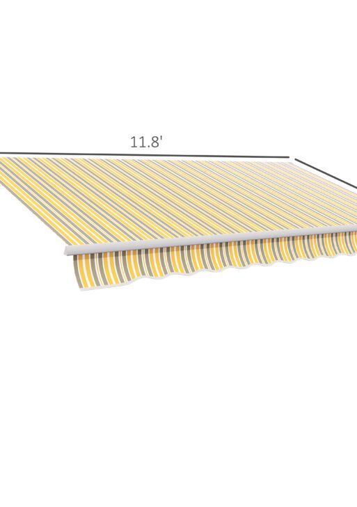 12' x 10' Manual Retractable Awning Outdoor Sunshade Shelter for Patio, Balcony, Yard, with Adjustable & Versatile Design, Yellow and Gray