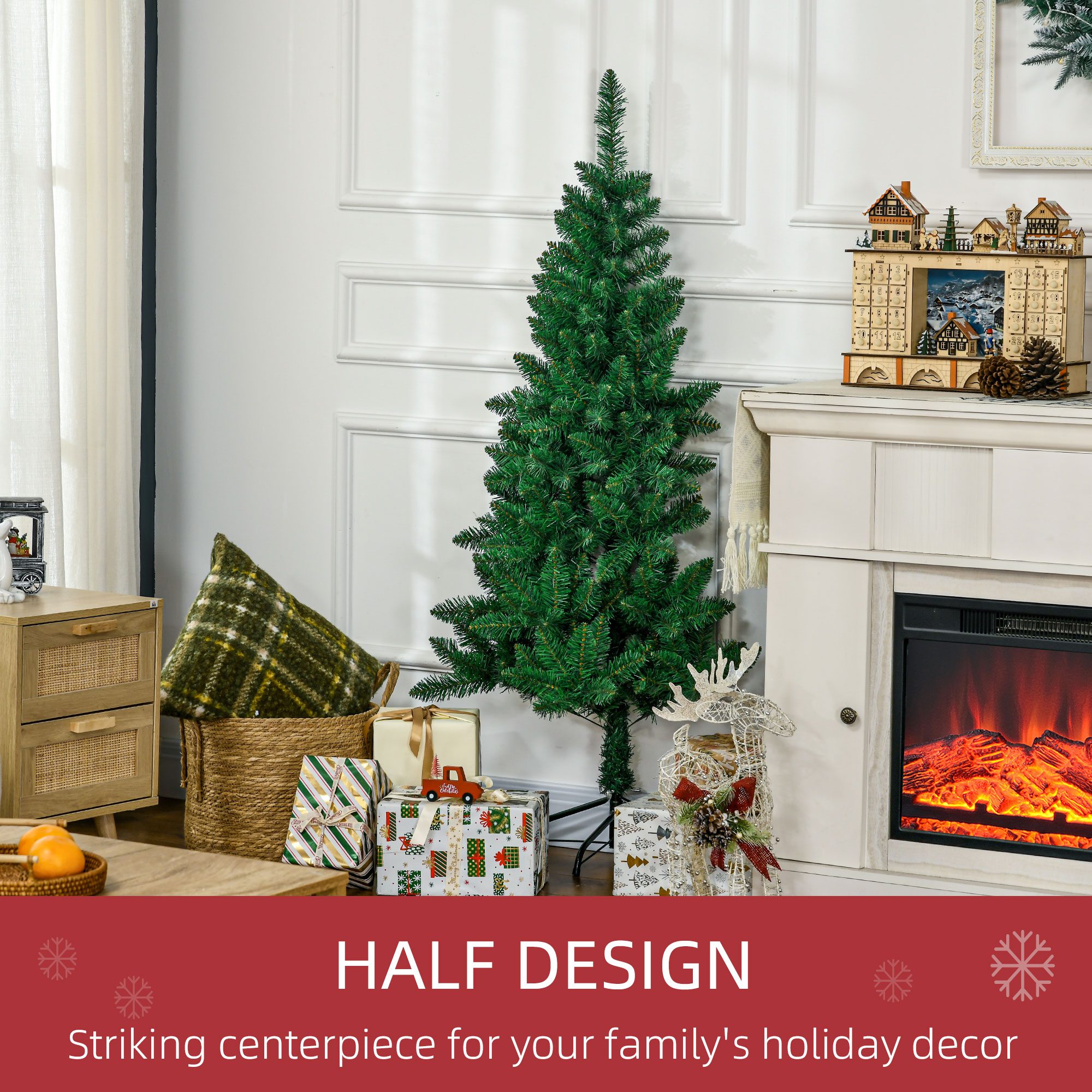 5' Artificial Half Christmas Trees with Auto Open, Steel Base, for Indoor Xmas Décor - Image 2