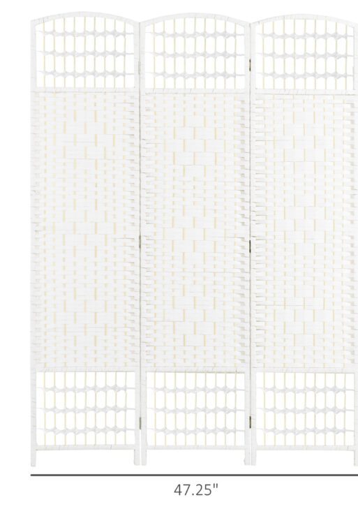 3 Panel Folding Room Divider Portable Privacy Screen Wave Fiber Room Partition for Home Office White