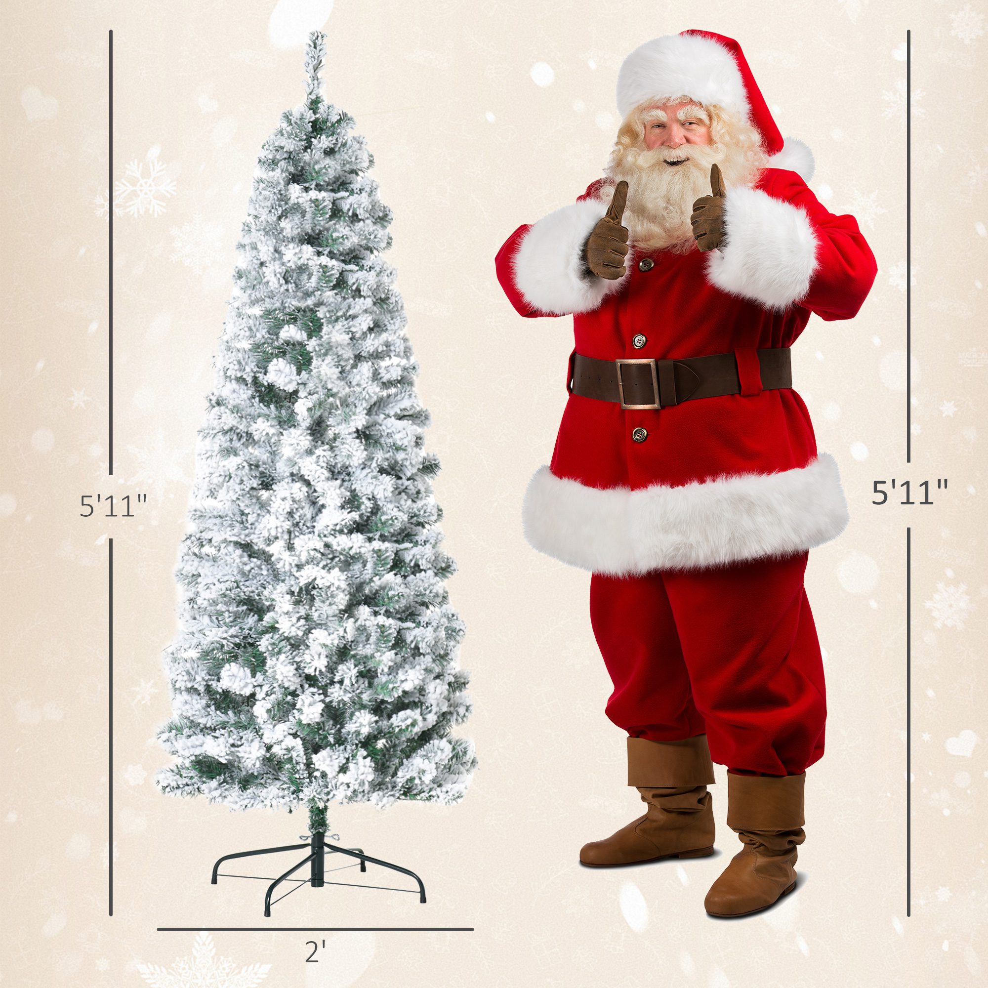 6ft Pre-Lit Snow-Flocked Slim Douglas Fir Artificial Christmas Tree with Realistic Branches, 250 LED Lights and 462 Tips - Image 1