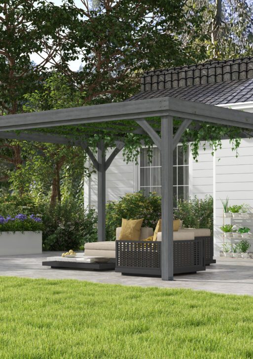 10' x 12' Outdoor Wooden Pergola, Grape Vine Gazebo with Concrete Anchors for Garden, Patio, Backyard, Deck, Gray