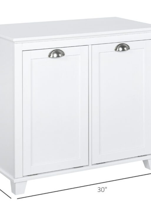 Dual Tilt out Laundry Hamper Cabinet, Bathroom Storage Cabinet with 2-Compartment Hamper, Modern Bathroom Floor Cabinet for Washroom, White