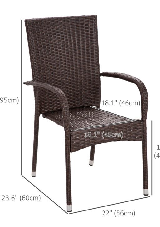 Stackable PE Rattan Outdoor Dining Chairs with Cushion, Patio Wicker Dining Chair with Armrests & Backrest, Blue