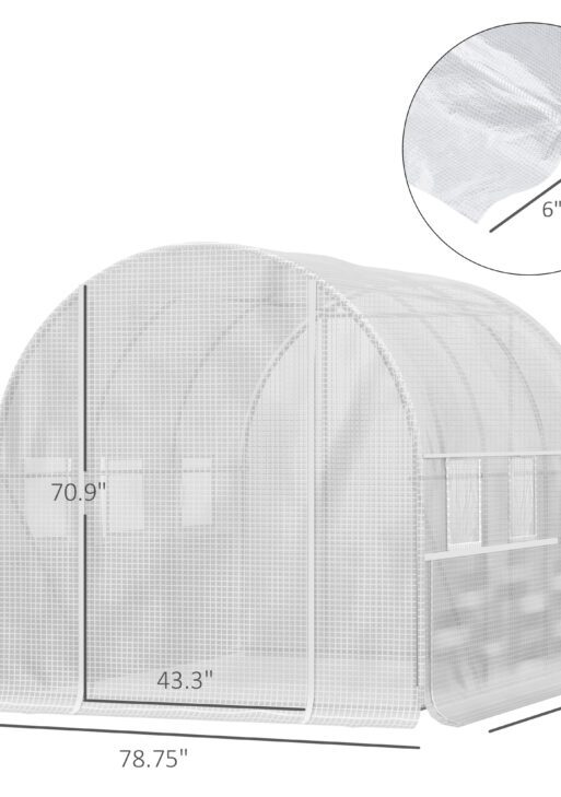 9.7' x 6.5' x 6.5' Walk-in Tunnel Greenhouse, Outdoor Green House with Anti-Tear PE Cover, Zipper Doors and Mesh Windows, White