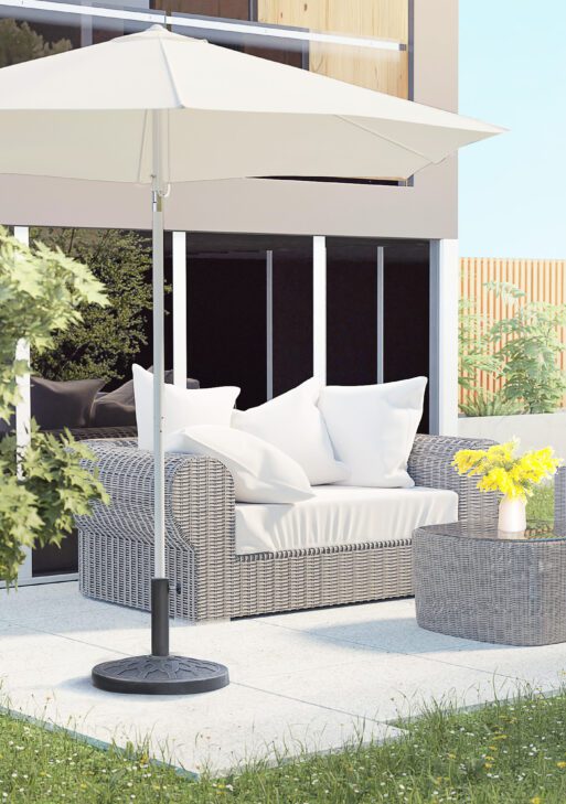 18" 26 lbs Round Resin Umbrella Base Stand Market Parasol Holder with Beautiful Decorative Pattern & Easy Setup, for Φ1.5", Φ1.89" Pole, for Lawn, Deck, Backyard, Garden, Bronze