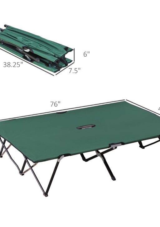 2 Person Folding Camping Cot for Adults, 50" Extra Wide Outdoor Portable Sleeping Cot with Carry Bag, Elevated Camping Bed, Beach Hiking, Green
