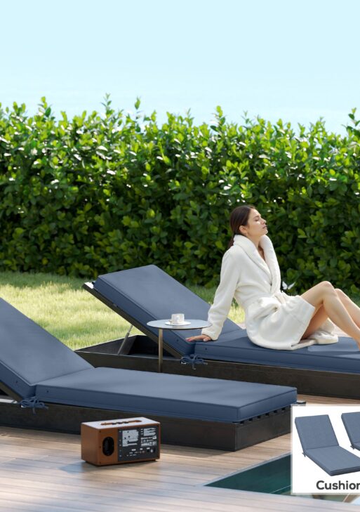 2-Piece Patio Chair Cushions with Backrests, Replacement Cushions for Outdoor Lounge Chair, Sky Blue