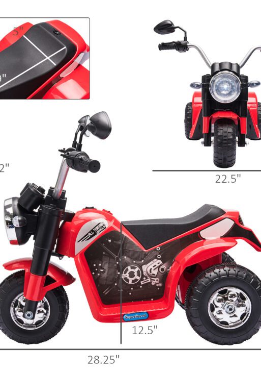 Electric Motorcycle for Kids, 6V Battery Powered Ride-On Dirt Bike 3-Wheels Motorbike with Horn Headlights Realistic Sounds Speed for 18 - 36 Months Red