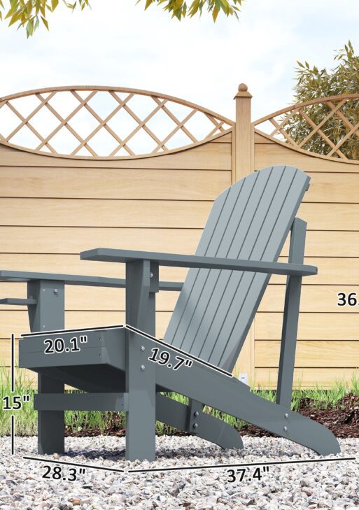 Oversized Adirondack Chair, Outdoor Fire Pit and Porch Seating, Classic Log Lounge w/ Built-in Cupholder, Dark Gray