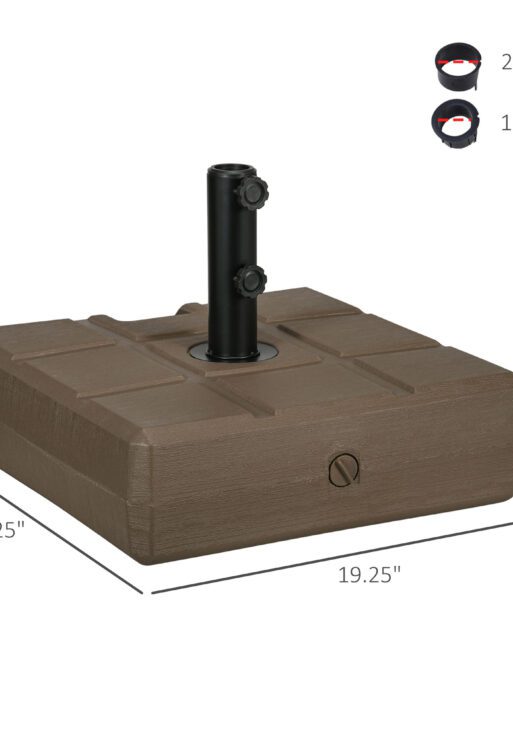 Umbrella Stand for 1.5", or 1.9" Umbrella Poles, Fillable Umbrella Base, Brown