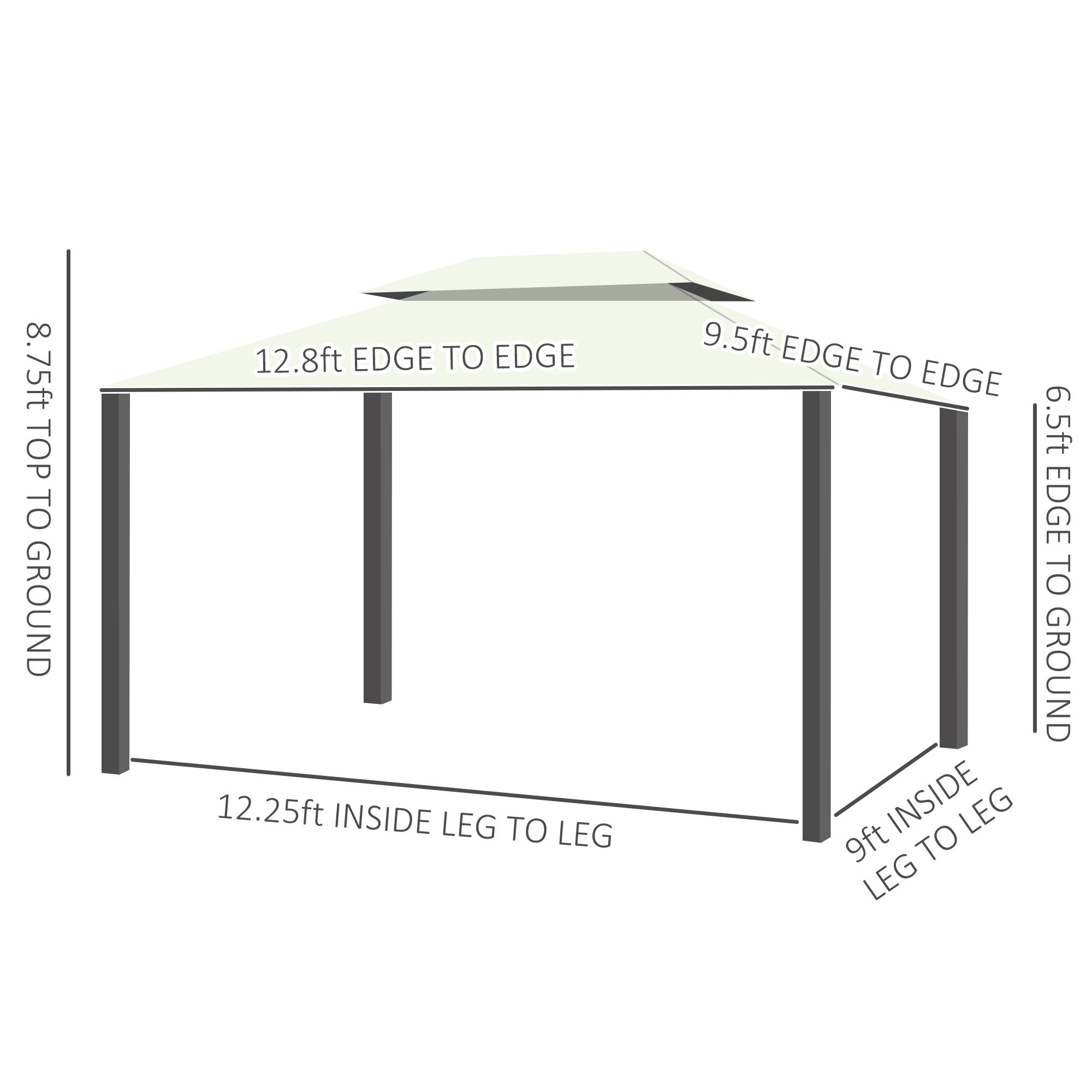 10' x 13' Patio Gazebo, Aluminum Frame Double Roof Outdoor Gazebo Canopy Shelter with Netting & Curtains, Cream White - Image 1