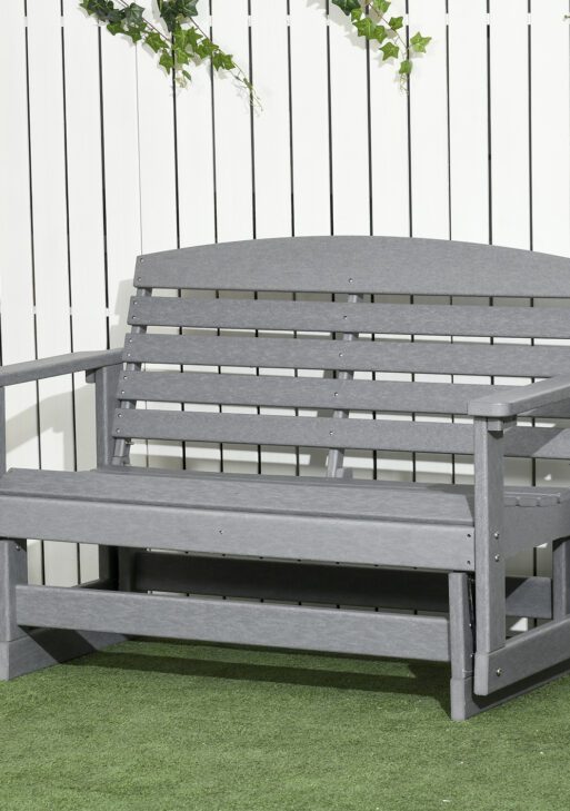 Patio Glider Bench w/ HDPE Slatted Double Rocking Chair, Light Gray