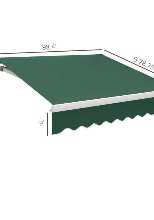 8' x 6.6' Patio Retractable Awning, Manual Exterior Sun Shade Deck Window Cover, Green