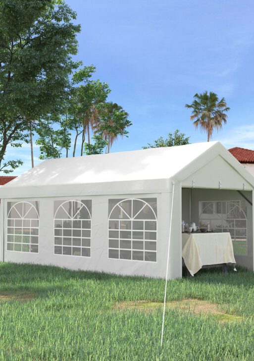 19.7' x 9.7' Heavy Duty Party Tent & Carport with Removable Sidewalls and Double Doors, Large Canopy Tent, Sun Shade Shelter, for Parties, Wedding, Outdoor Events, BBQ, White