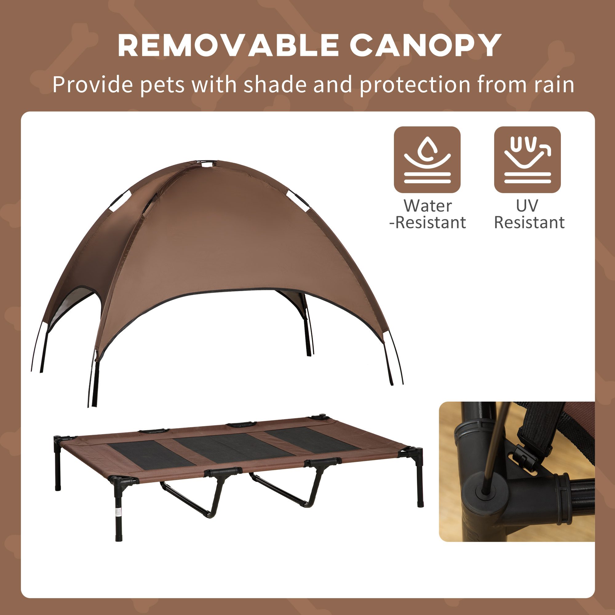 48" x 36" Elevated Portable Dog Cot Cooling Pet Bed with UV Protection Canopy Shade, Coffee - Image 4