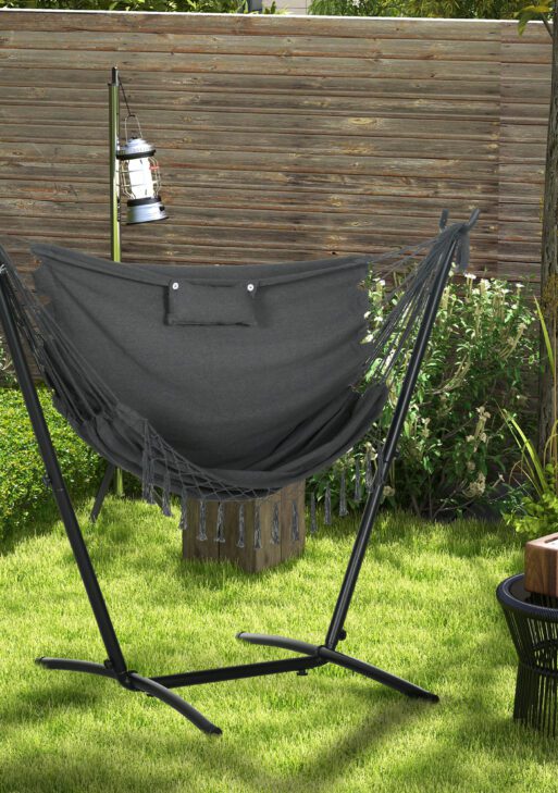 U Shape Stand Hammock Chair, Headrest Include Hammock Swing, Dark Gray