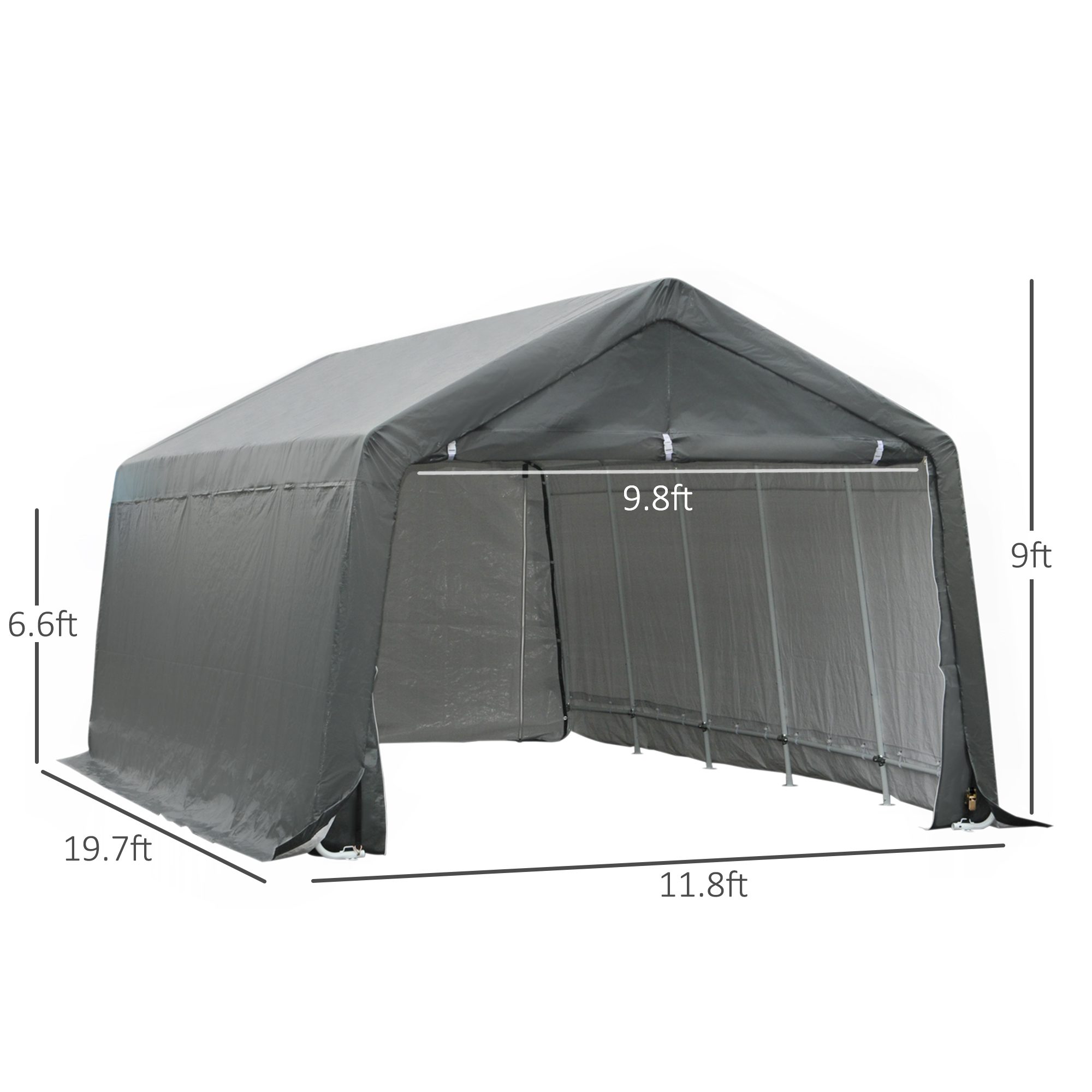 12' x 20' Carport Portable Garage, Heavy Duty Storage Tent, Patio Storage Shelter w/ Anti-UV PE Cover and Double Zipper Doors, for Motorcycle Bike Garden Tools, Gray - Image 1