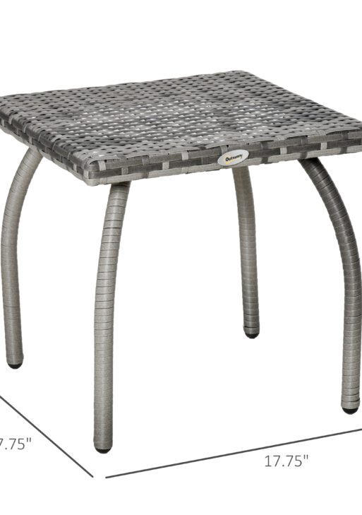 Outdoor PE Wicker Side Table, Small Square Rattan End Table, All-Weather Material Coffee Table for Garden, Balcony, Backyard, Grey