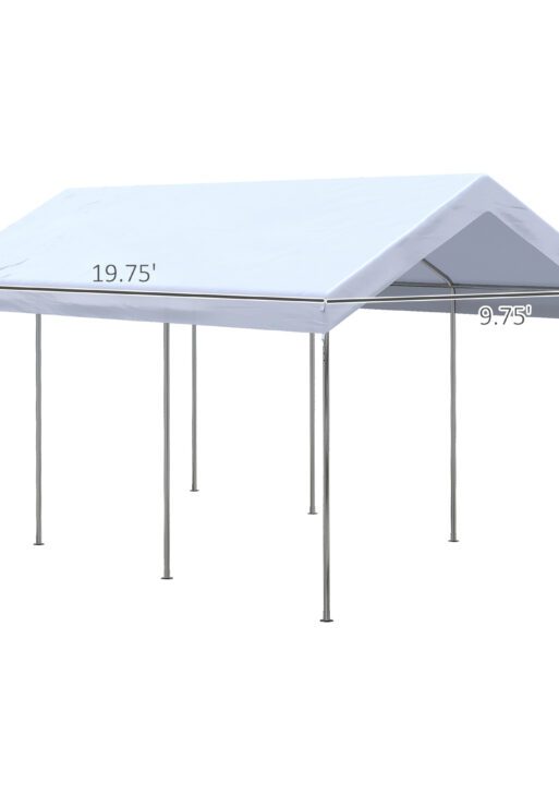 10' x 20' Party Tent and Carport, Height Adjustable Portable Garage, Outdoor Canopy Tent 8 Legs without Sidewalls for Car, Truck, Boat, Motorcycle, Bike, Garden Tools, White