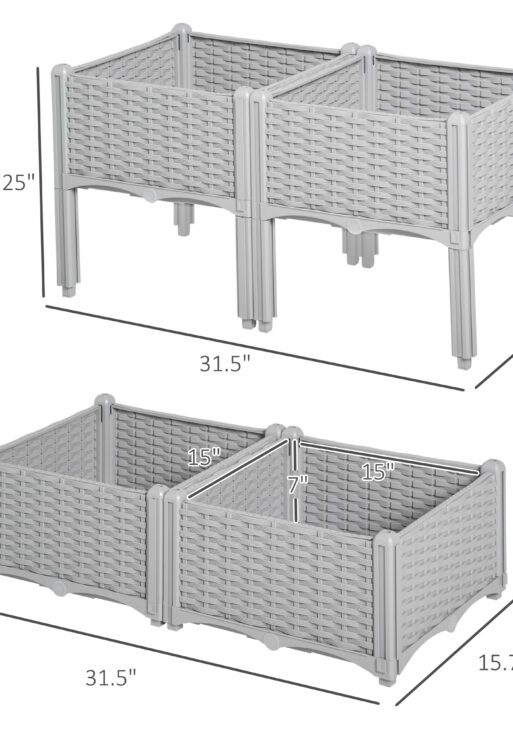 4-Piece Raised Garden Bed with Legs, Self-Watering Planter Box Raised Bed to Grow Flowers, Herbs & Vegetables, Gray