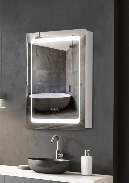 LED Lighted Medicine Cabinet with Mirror, Wall-Mounted Plug-In Bathroom Organizer with 3 Storage Shelves